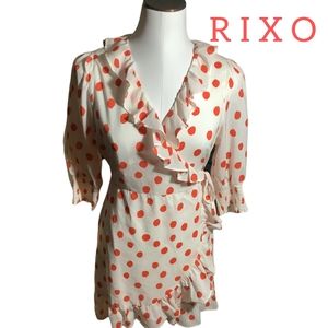 RIXO for Target Size Medium Polka Dot Puff Sleeve Ruffle Wrap Dress